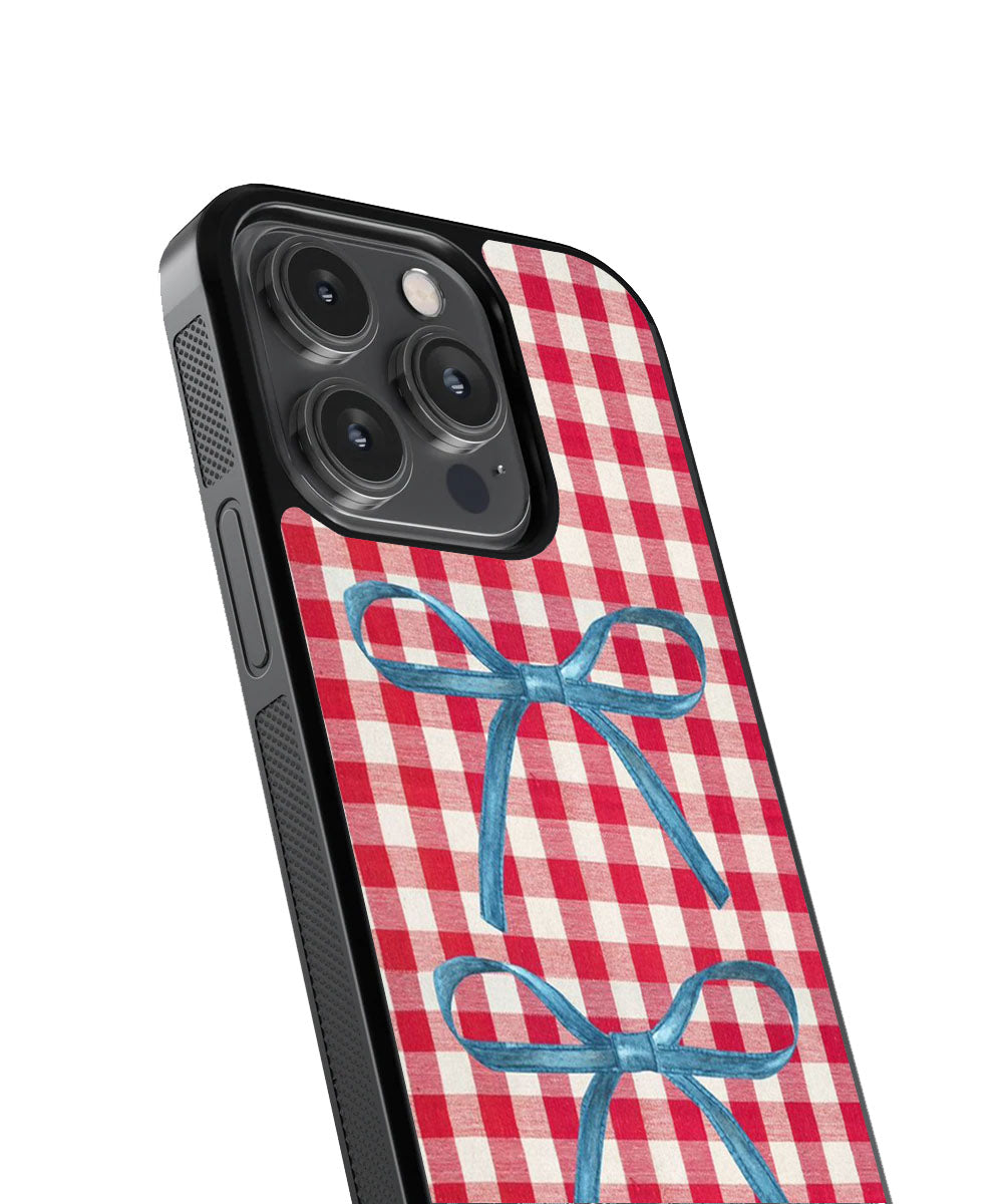 Red Checkered Bow Case | Glass Case