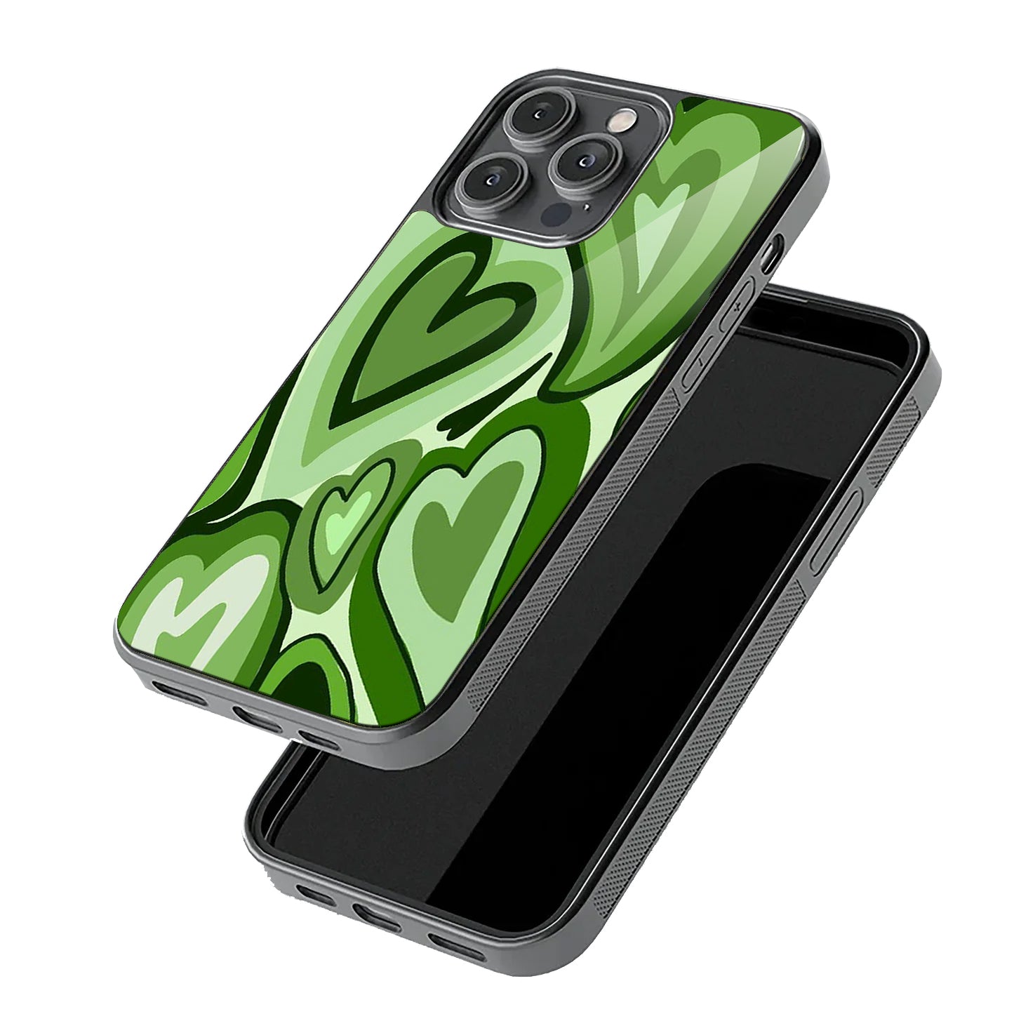 Y2K Little Hearts Green Case | Glass Case