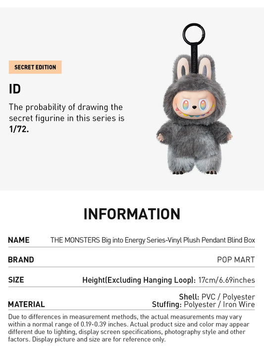 Pop Mart Labubu The Monsters Big into Energy Series Vinyl Plush Pendant Single Blind Box Pack of 1