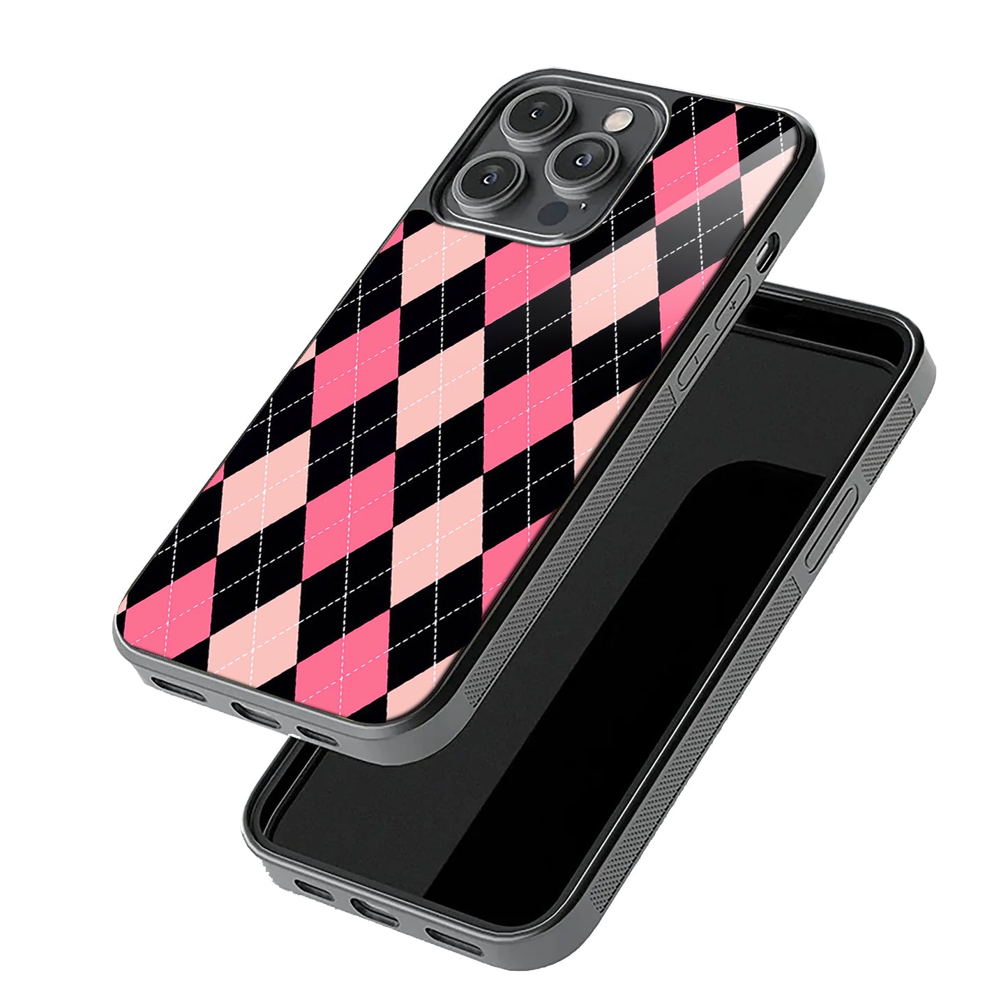 Pink Black Argyle | Glass Case